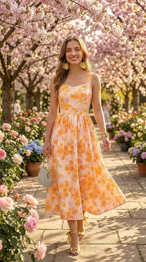 Orange Floral Midi Dress: Spring Brunch Look to Shop πΈ Spring Outfits Orange Floral Midi Dress: Spring Brunch Look to Shop - Stylesoutfits.com