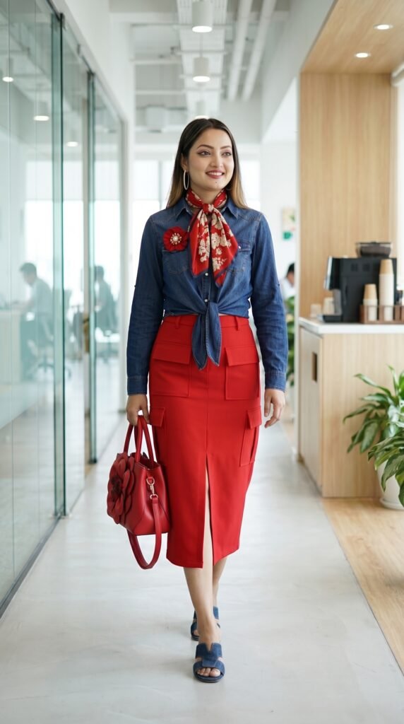 Denim and Red: The Perfect Match Outfit Guide 🌸 Spring Outfits Denim and Red: The Perfect Match Outfit Guide - Stylesoutfits.com